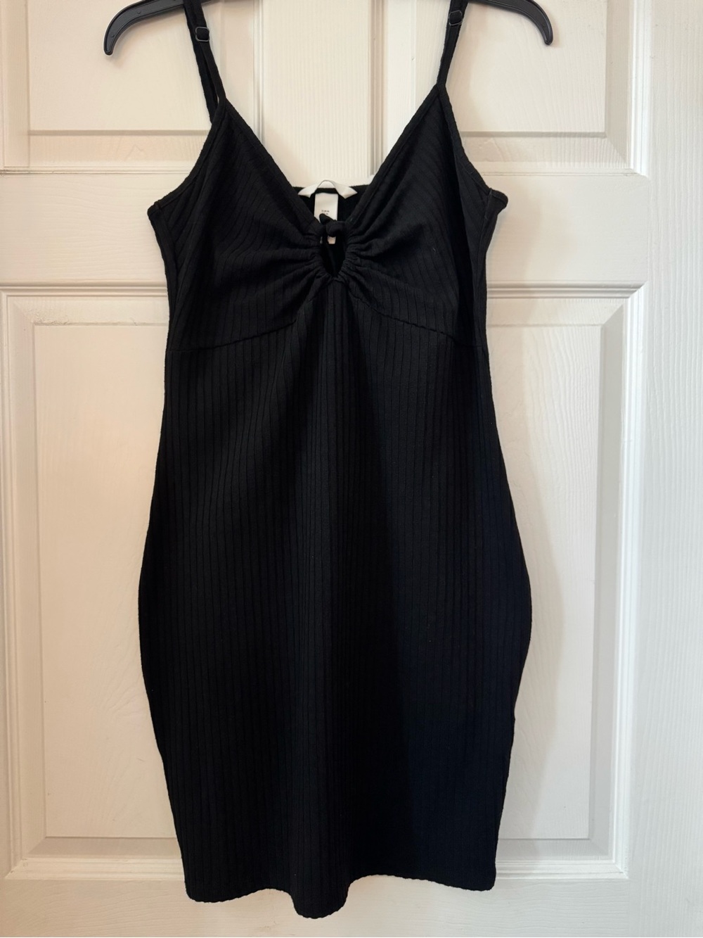 H&M Black Ribbed Bodycon Mini Dress Keyhole Front Size Medium